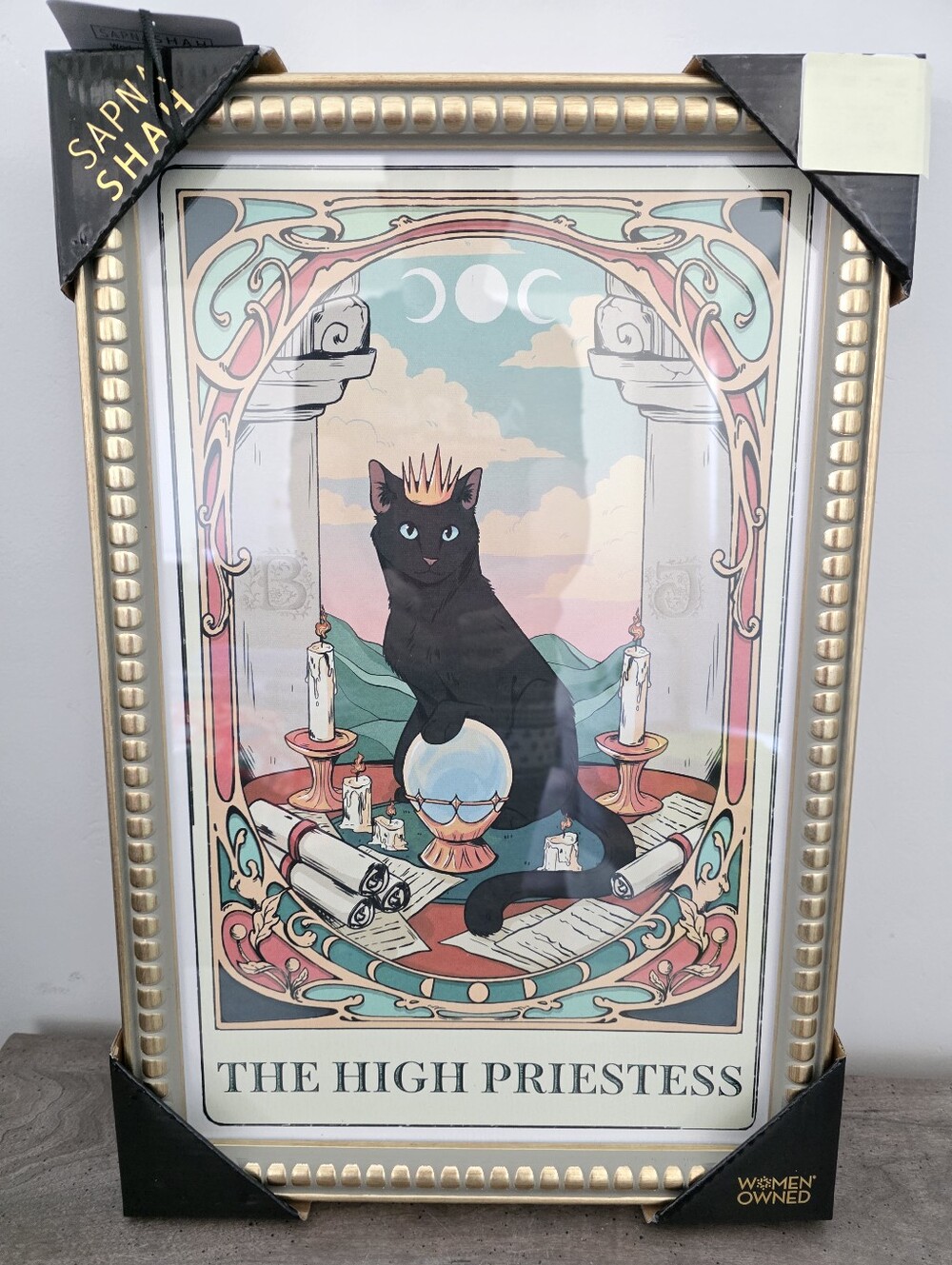 Sapna Shah High Priestess Tatot Card Wall Art Print Black Cat Halloween
